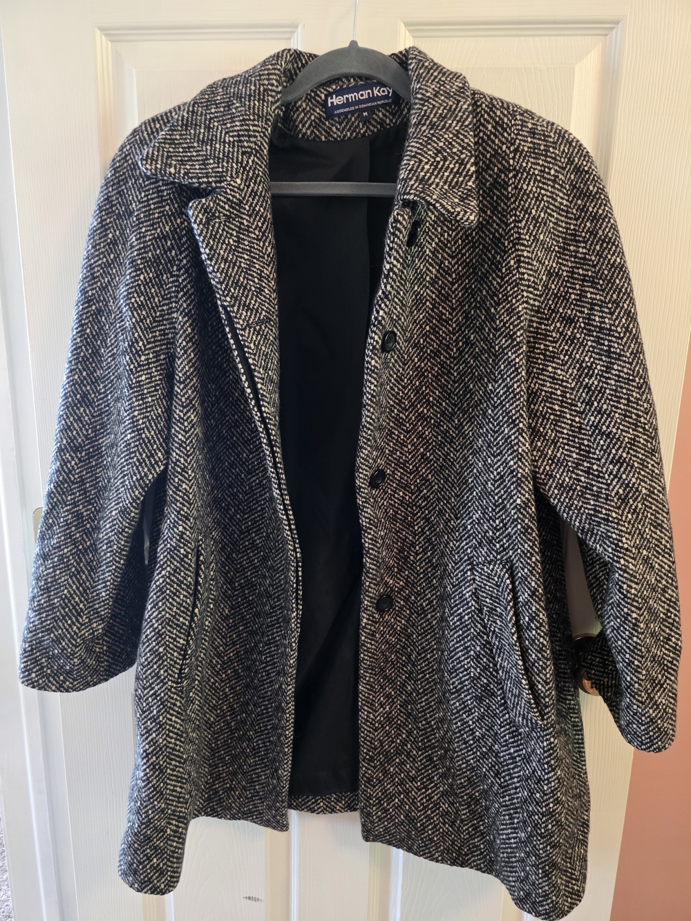 Herman Kay Wool Women's Black & White Herringbone Coat